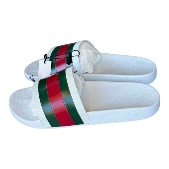 NWB Gucci slides men great white - red - green web stripes various sizes - Picture 12 of 15